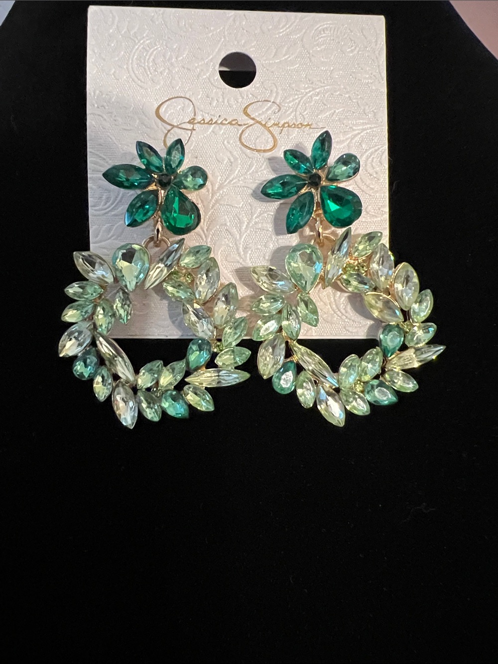 Jessica Simpson Emerald and Light-Green Crystal Floral Wreath Earrings
